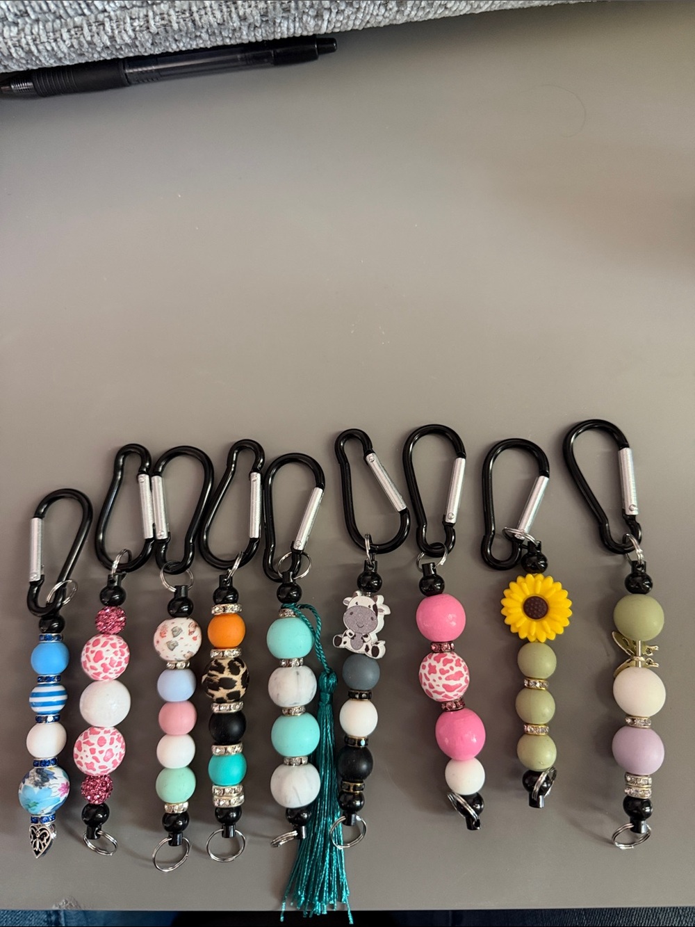 Beaded Keychain Clip - Assorted Colors Set of 9